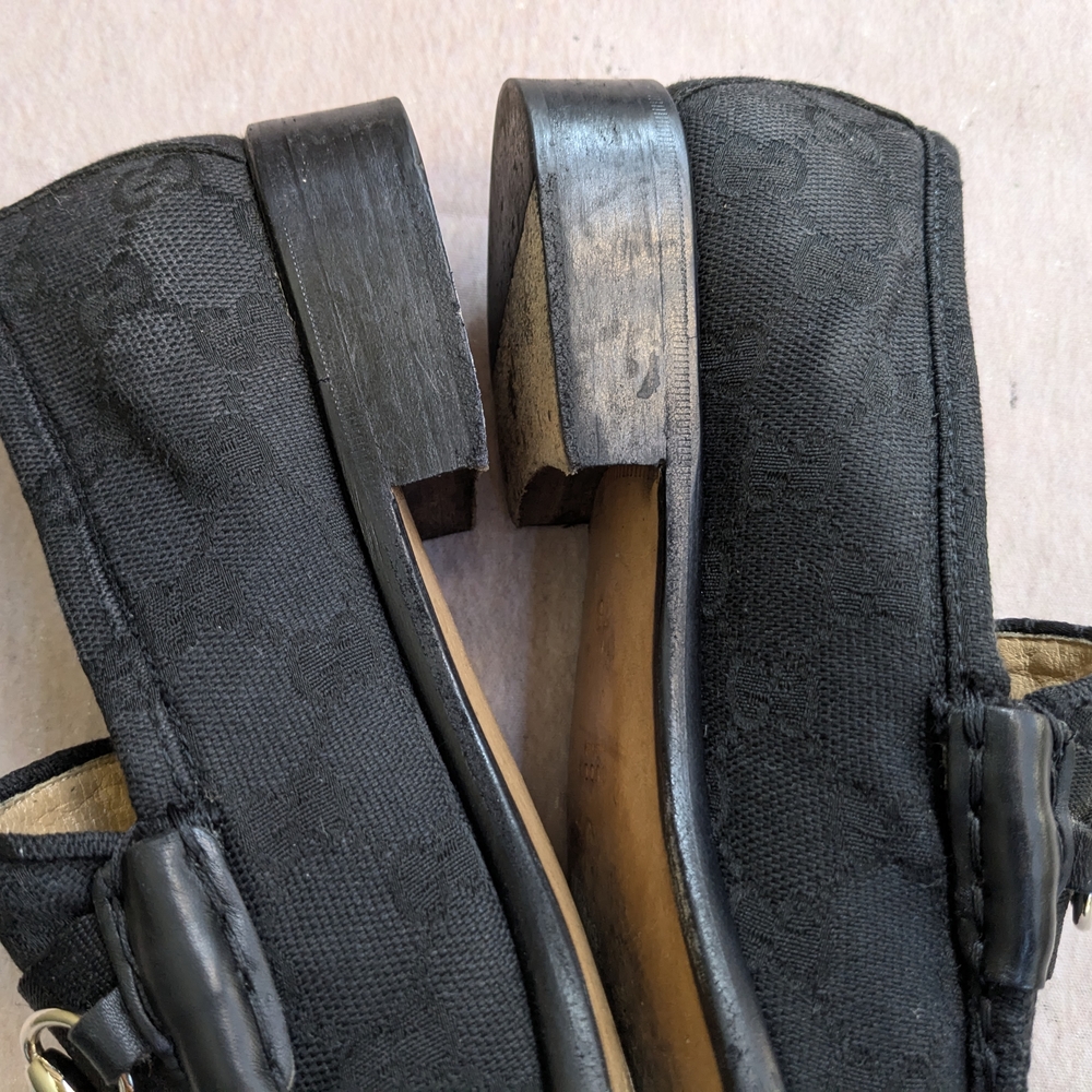 Gucci Horsebit Loafers Black Monogram Canvas Logo Women 7 B - Picture 6 of 16